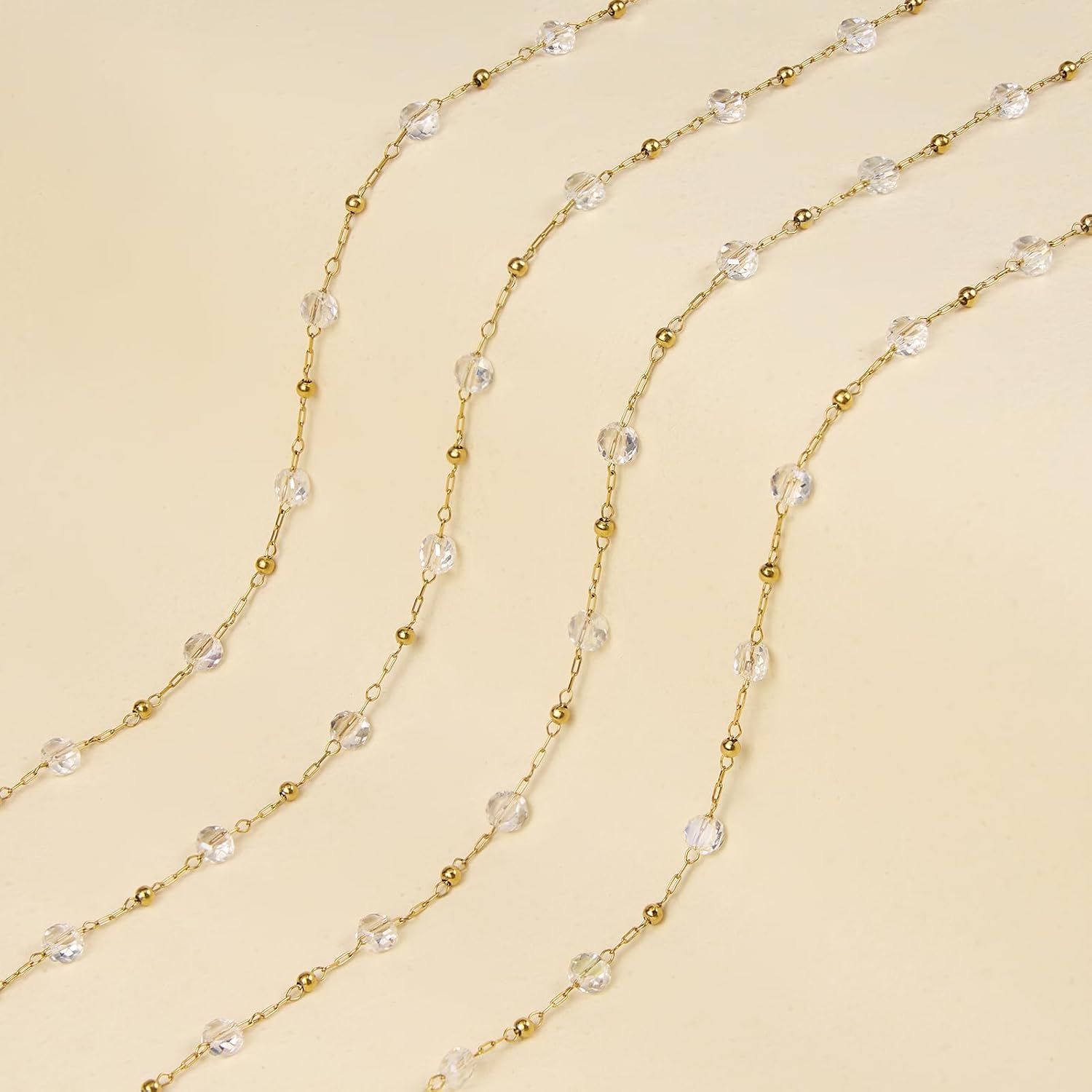 Jabogrii 9.8 Feet Stainless Steel Gold Bead Clean Crystal Jewelry Chain