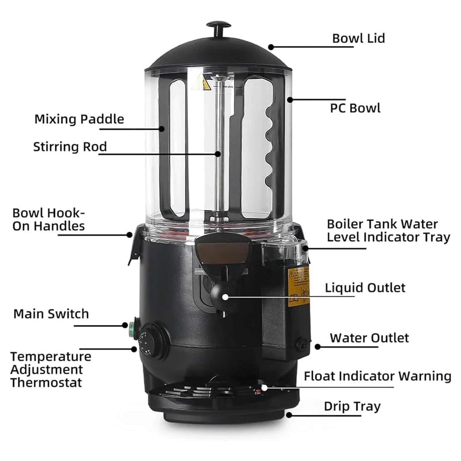 Machine à chocolat chaud commerciale, distributeur de chocolat chaud 1000 W, réglage de la température de 20 à 90 ℃, machine de trempe en acier inoxydable