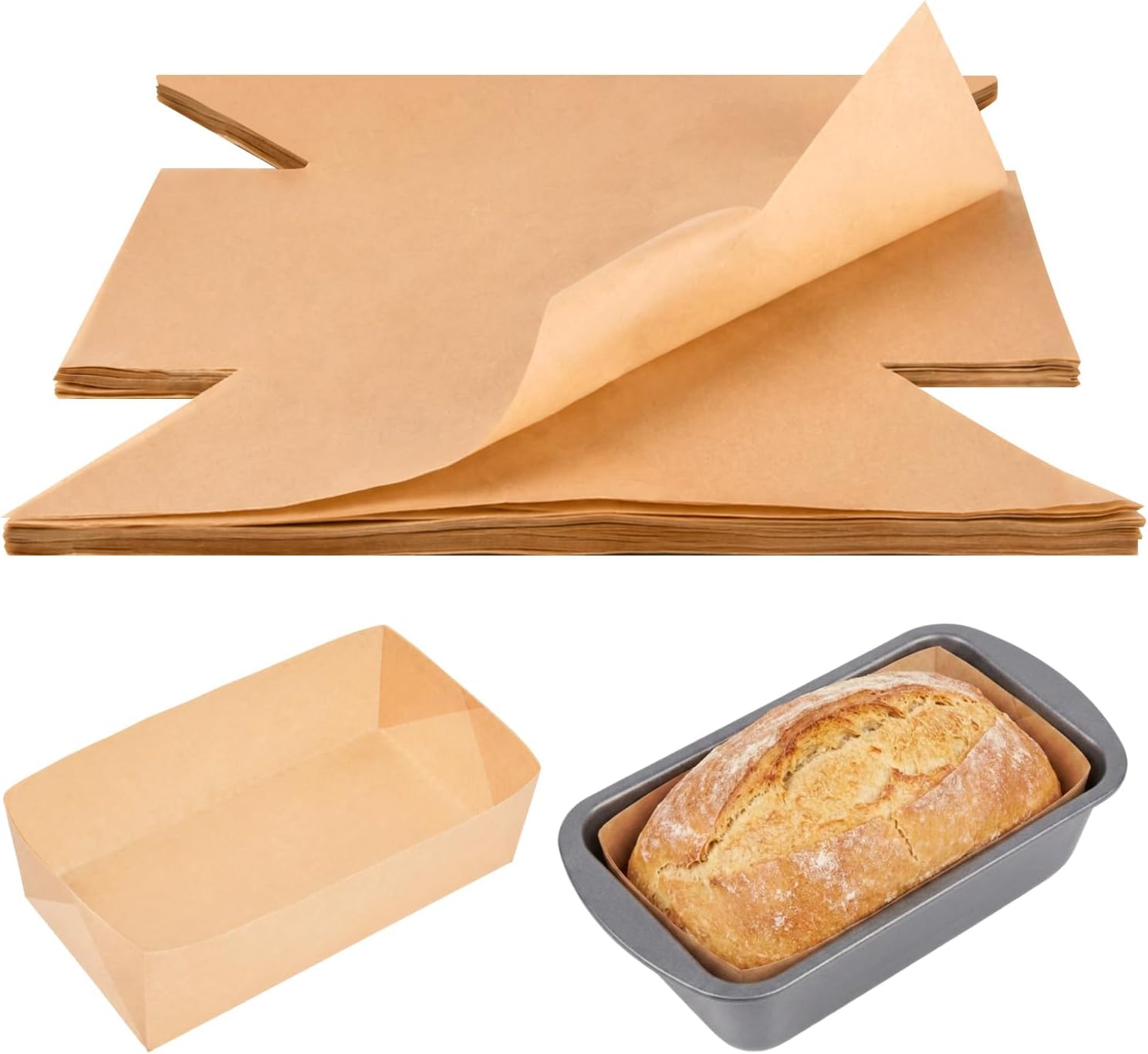 100 Pcs Loaf Pan Liners for Baking Bread, Bread Pan Liners with Cardboard Formers, Heat-Resistant Non-Stick Pre Cut Unbleached Parchment Paper for Loaf Pan