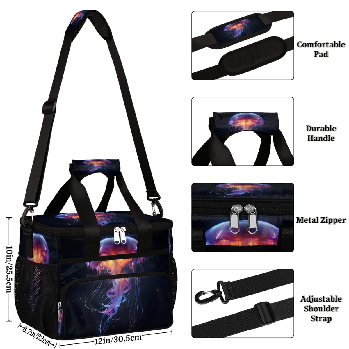 Jellyfish Insulated Picnic Backpack Lunch Box for Women Men Picnic Basket Tote Lunch Bag Picnic Bag Portable Lunch Bags for Picnic, Beach, Work, Trip,Office, Camp Ocean Jellyfish