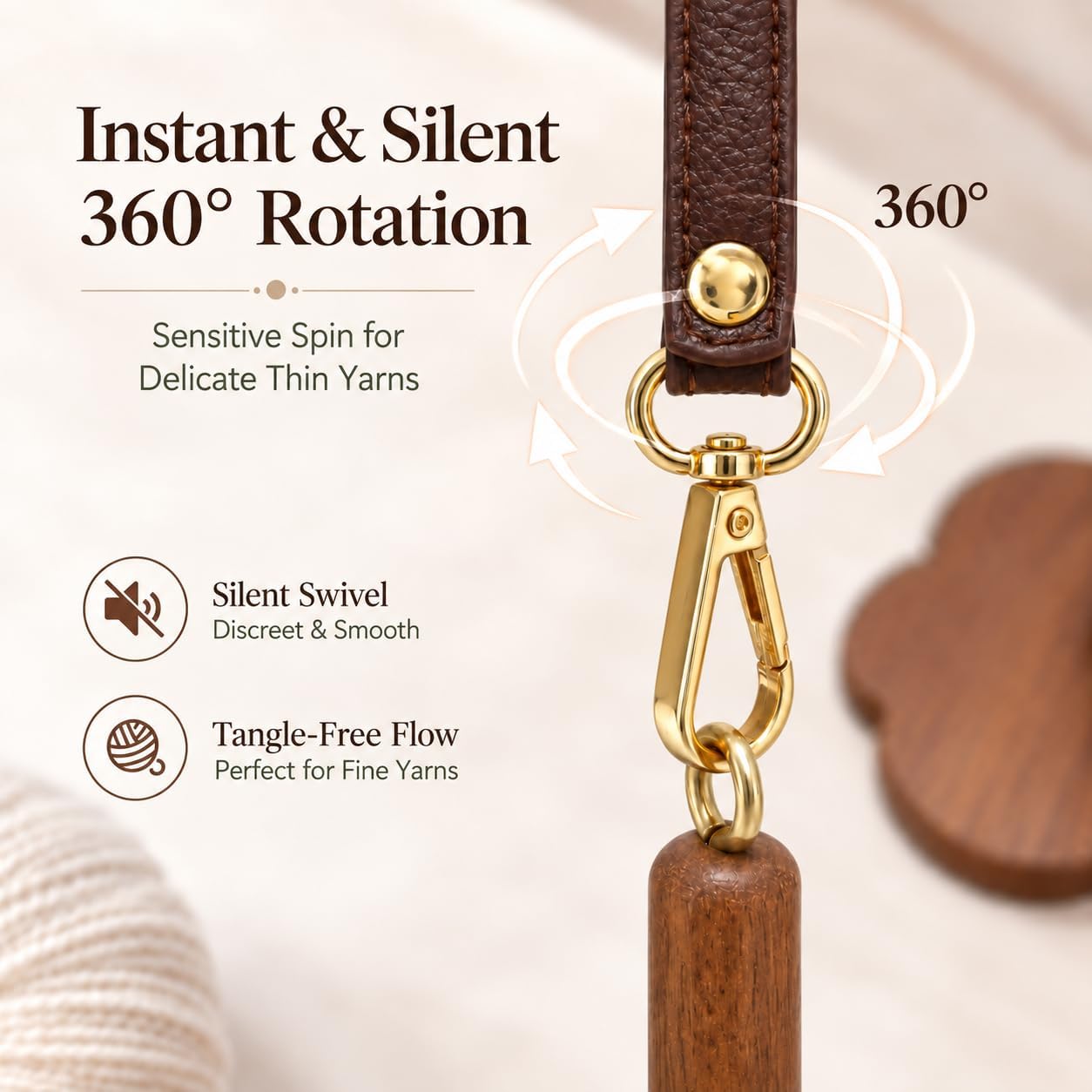 Portable Wrist Yarn Holder with Strap, 360° Rotating Yarn Spinner for Knitting & Crochet, Tool-Free Assembly, Solid Acacia Wood, Crochet Accessories for Beginners and Experienced Crafters -Large