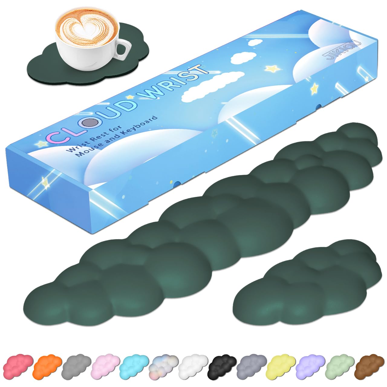JIKIOU Upgrade Leather Cloud Keyboard Wrist Rest, Cloud Wrist Rest with Non-Slip PU Base, Comfortable Memory Foam Wrist Rest for Computer Laptop Mac Gaming Office and Pain Relief Christmas Wish Gift