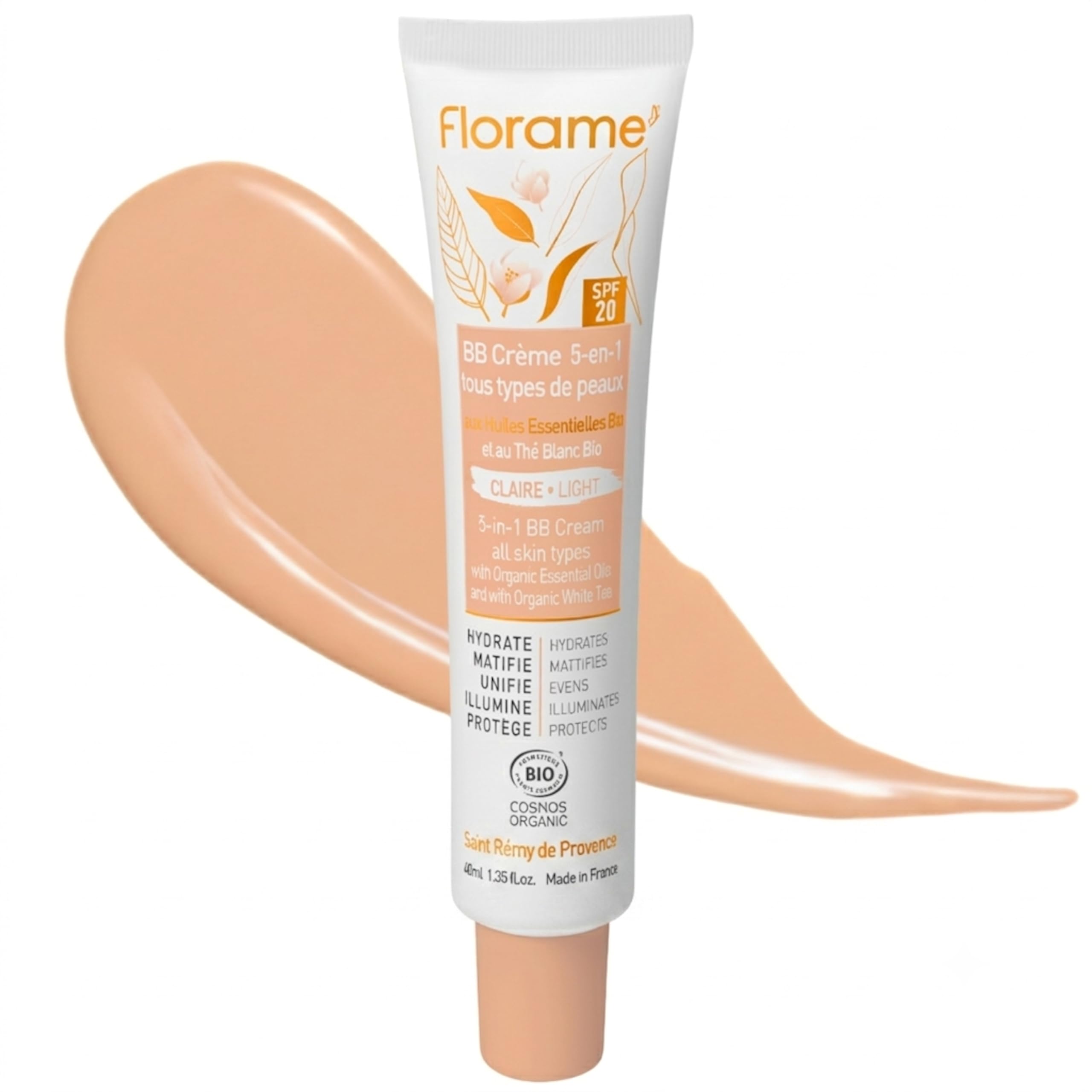 Florame BB Crème 5-en-1 SPF 20, Teint Parfait Naturel, BB crème Claire