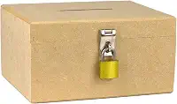 Cofrinho de Madeira Em Mdf Cofre Com Furo Para Notas Moedas e Fecho Para Cadeado (RETANGULAR + CADEADO)