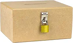 Cofrinho de Madeira Em Mdf Cofre Com Furo Para Notas Moedas e Fecho Para Cadeado (RETANGULAR + CADEADO)