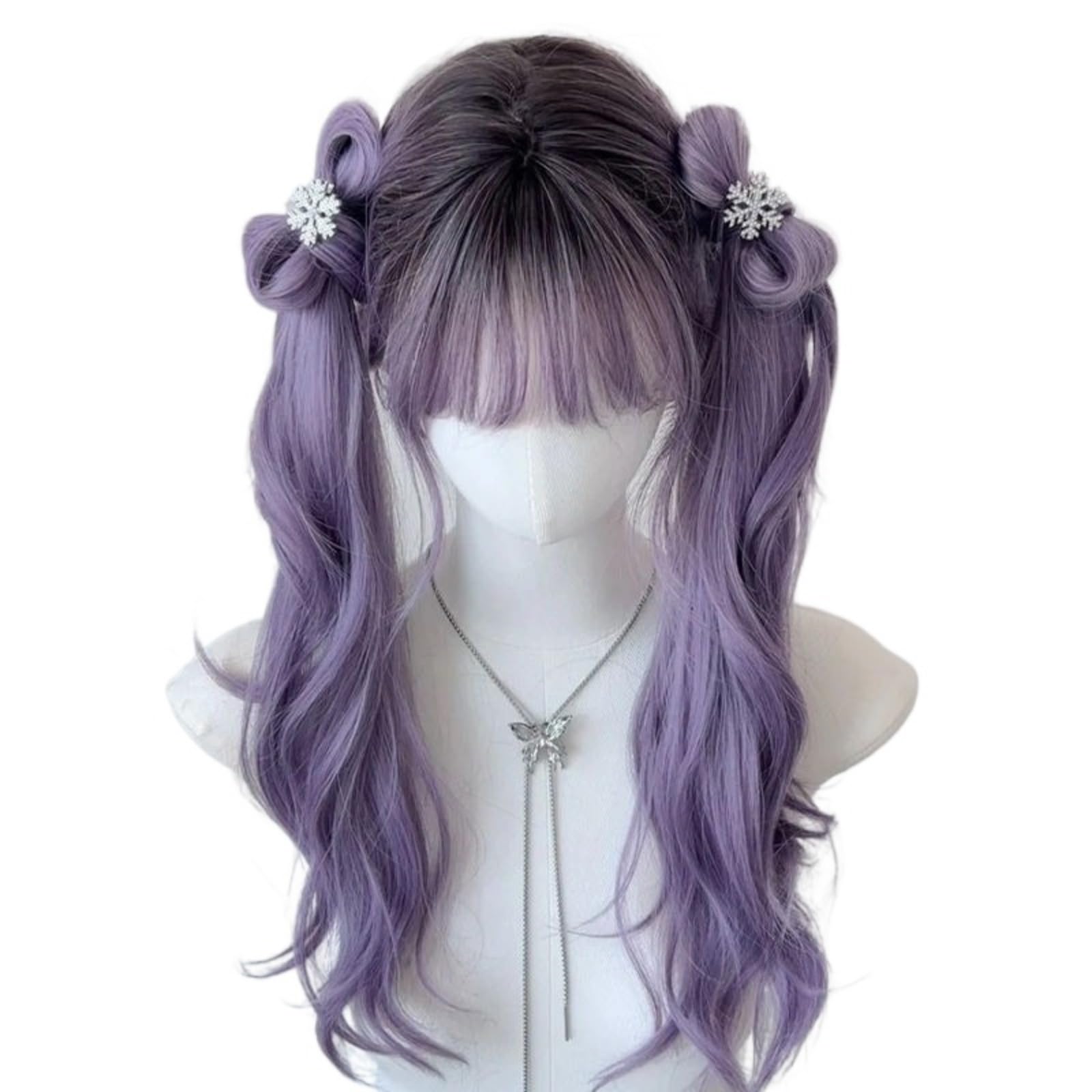 Pokn Jirai Kei Black and Purple Wig Y2K Gradient Long Wig for Women Lolita Long Curly Wigs with Bangs Kawaii Accessory (Purple)