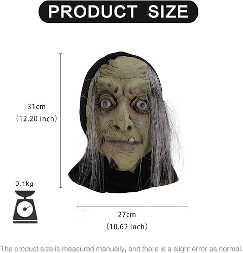 Miniatura 6 de Máscara facial de bruja de Halloween, máscara de bruja de anciana aterradora, bruja malvada, disfraz de bruja vieja, disfraz de cosplay