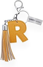 Framan Key Rings with Carabiner and Decorative Letters, Faux Leather Pendant with Tassel, Letter Design
