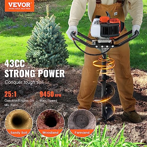 image for VEVOR Post Hole Digger, 43cc 1250W Auger Post Hole Digger, Gas Powered