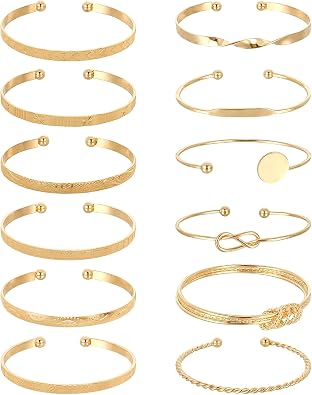 12 Pcs Gold Bangle Bracelets for Women Multi Layer Textured Stackable Bangle Set 14K Gold Plated Chunky Bracelets Boho Jewelry Gifts