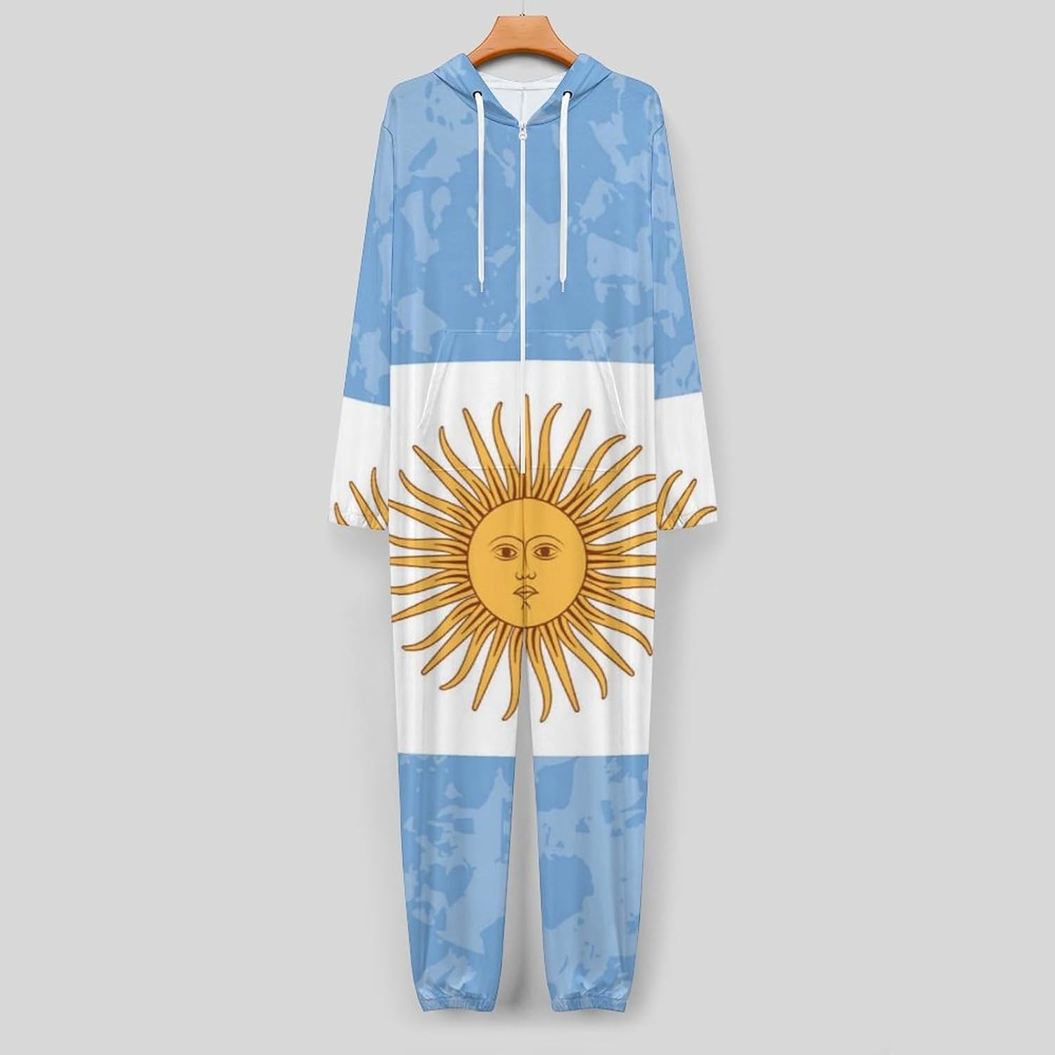 Retro Argentina Flag Adult Pajamas Onesie with Hood Pocket Jumpsuits One Piece Sleepwear