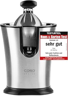 Caso Juicer CP 330 Pro, Electric Citrus Press with Universal Stainless Steel Cones, 160 Watt, for All Citrus Fruit, BPA-Free, Stainless Steel, Black