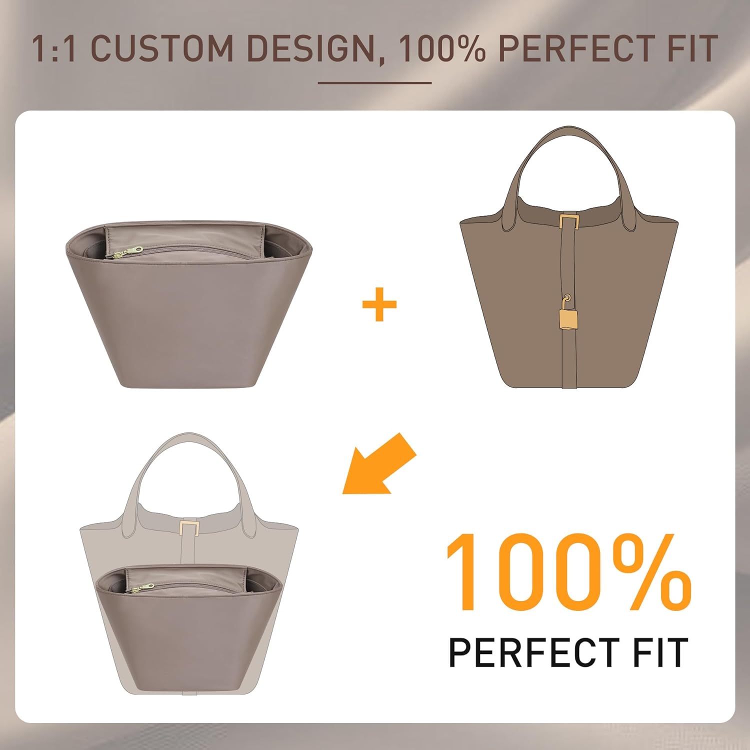 Picotin 18 Luxury Satin Purse Organizer Insert, Silky Smooth Picotin 18 Bag Insert with Multiple Pockets, Soft Touch Inner Liner for Women's Handbags, Fits Hermes Style Picotin Bags(PC18, Etoupe Grey) - Image 3