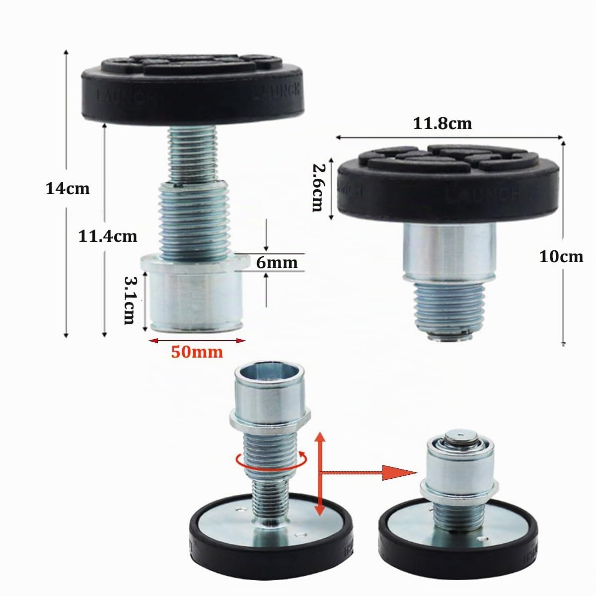 4 Piezas Bloque de Goma Protector, Almohadilla de Goma para Elevador de Coches, Bloque Redondo, Fijación Giratoria Ø50mm