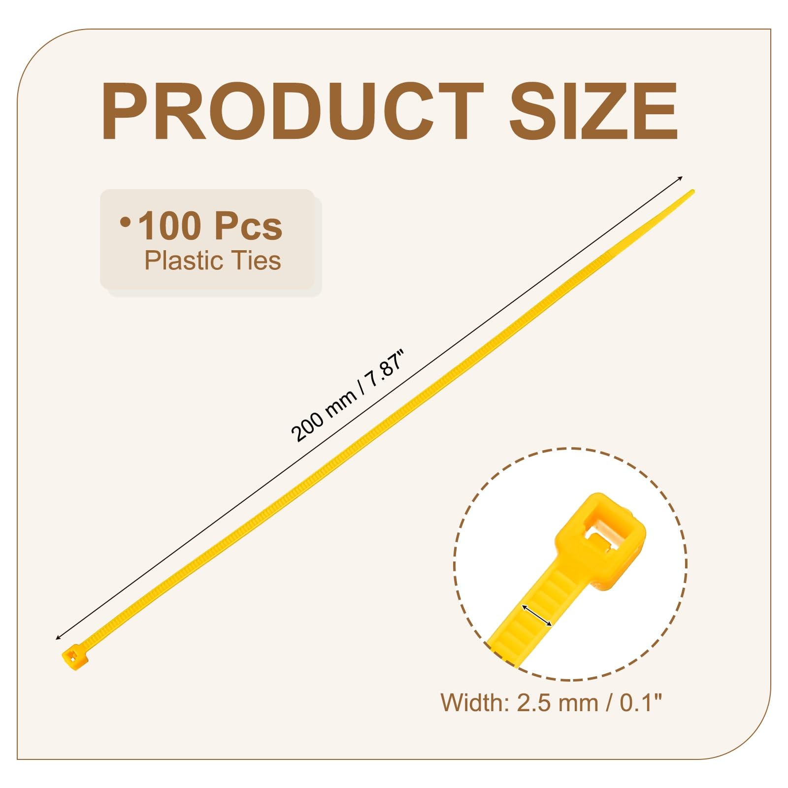 YELARXI Zip Ties Plastic Cable Ties, Self-Locking Wire Zip Tie 8 Inch Fit for Home Garden Office Workshop Travel - (100 Pack, Yellow) - Image 2