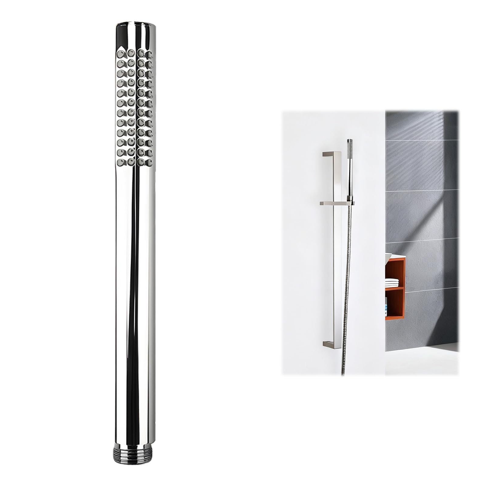 Stainless Steel Handheld Shower Head with 48 Rubber Nozzles, High Pressure 304 Stainless Steel Showerhead for Enhanced Spray, Water Saving Single Function Shower Head with Standard G1/2 (Chrome)