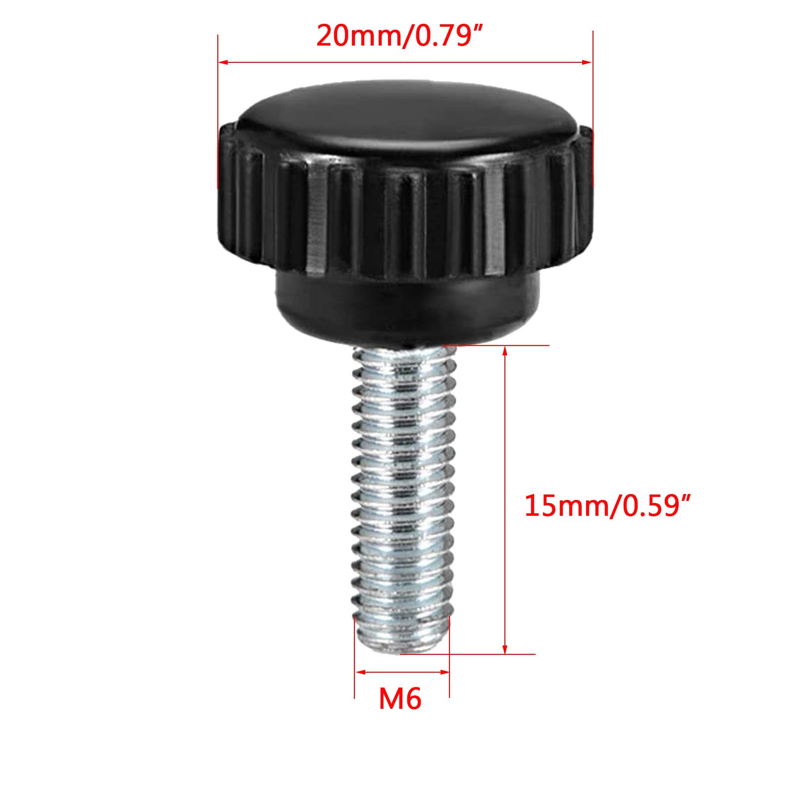 TA-VIGOR 3Pcs M6 x 15mm Male Thread Knurled Clamping Knobs Grip Thumb Screw on Type Round Head 20mm Dia, M6 x 15mm-3Pcs - Image 2