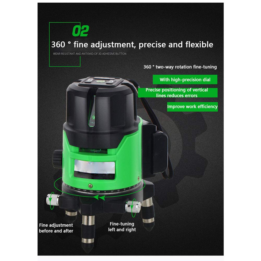 Nivel láser multilínea de haz verde, 2/3/5 líneas Nivel Láser Autonivelante Línea Verde 360 grados Vertical Cruz, Herramienta láser de autonivelación de alineación,A