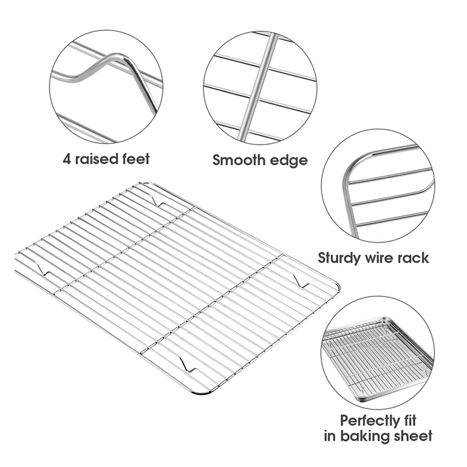 Bandeja para hornear de 12 pulgadas x 10 pulgadas con juego de rejillas para enfriar, molde antiadherente para galletas, moldes de acero inoxidable fáciles de limpiar, horneado de acero (Color : Sil