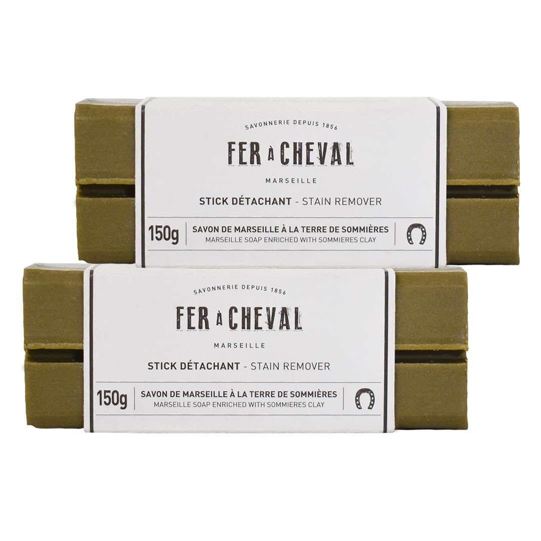 Fer à Cheval Marseille Soap Stain Remover Stick 2 Pack - Natural, Hypoallergenic, Travel-Sized Laundry Solution, 150g/5.29oz (Stick with Sommières