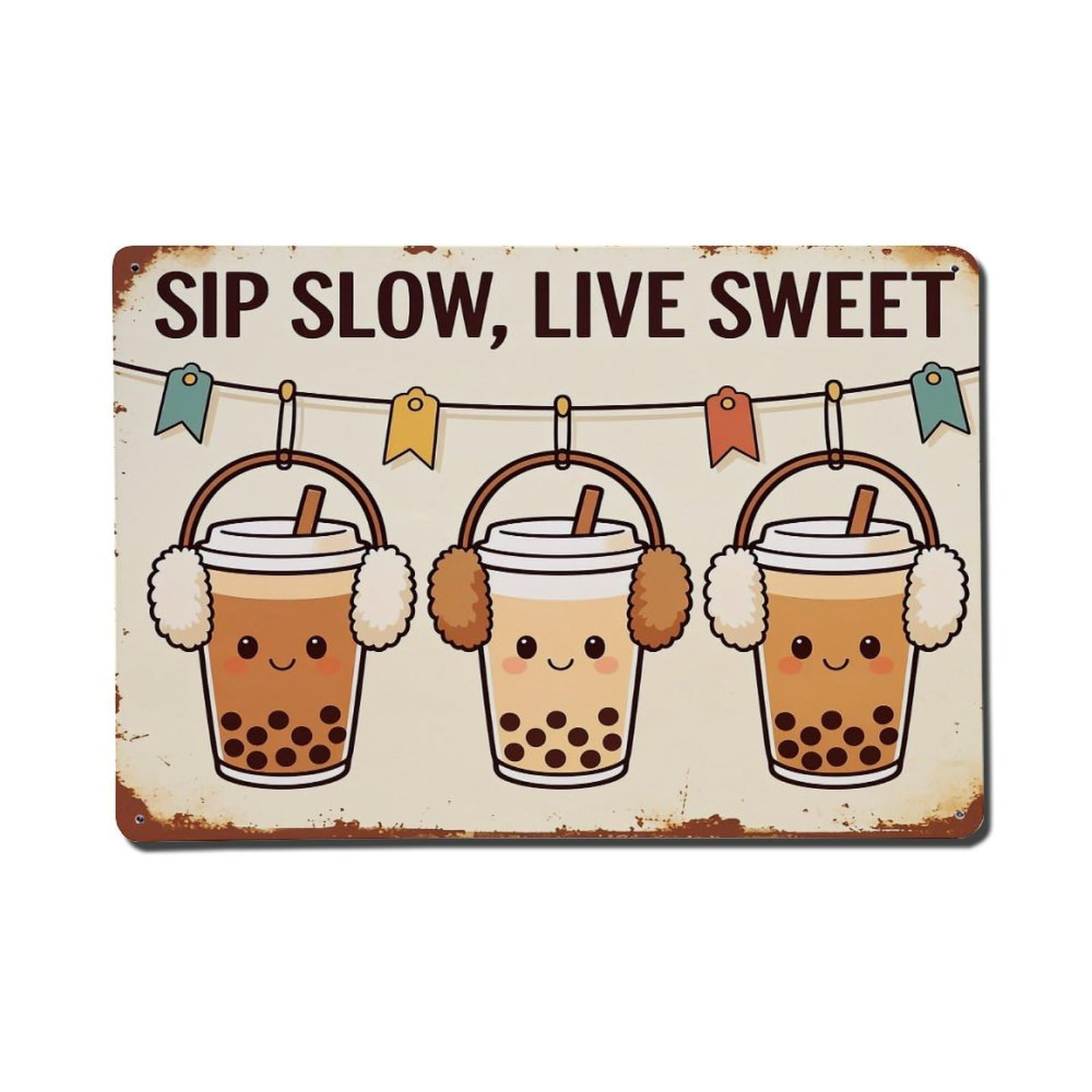 Nestemfo Vintage Cute Bubble Tea Cups Hanging Tin Sign Metal Sign, Living Room,Bar, Home, Bedroom Wall Decor,Retro Metal Poster 8X12 Inches