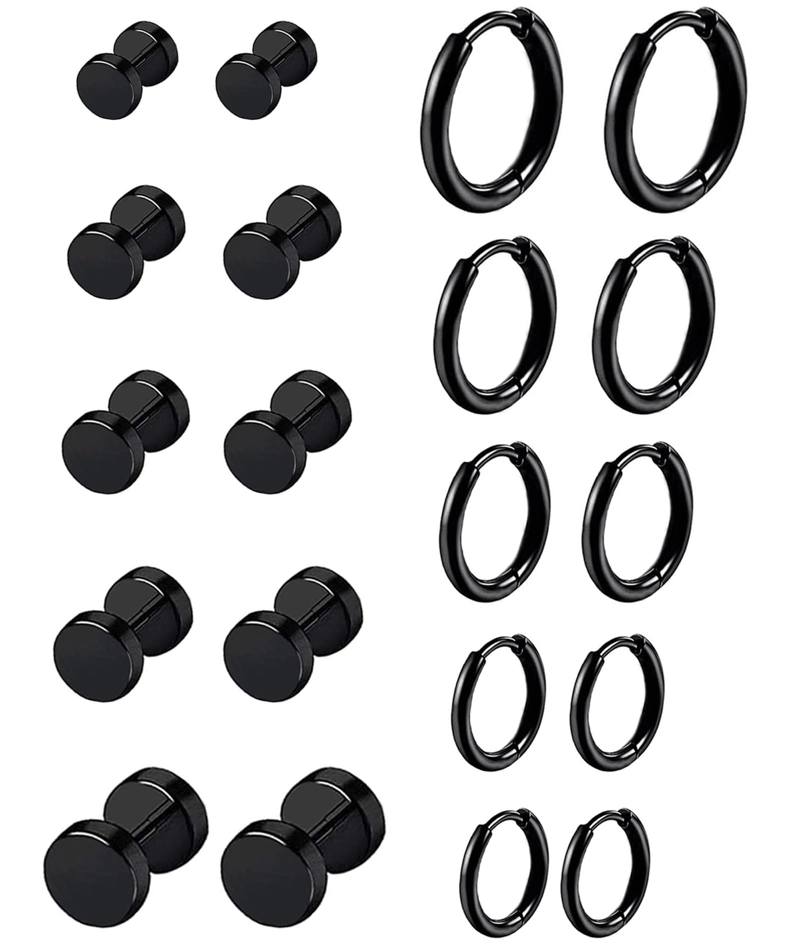 VELESAY 10 Paia Pendientes Aro Hombre Pendientes Acero Inoxidable Pequeña Pendientes de Aro Negros Pendientes Punk Plata Aretes Stud Pendientes Redondos Cartílago Pendientes para Hombres y Mujeres