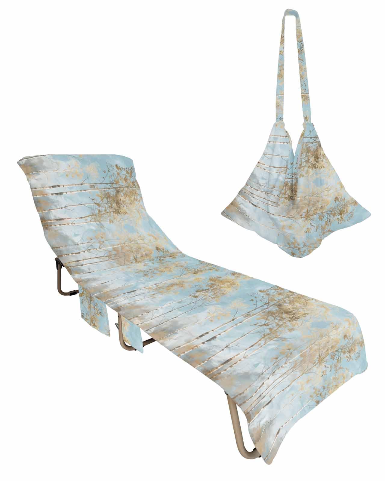 Beach Pool Patio Lounge Chaise Chair Cover Towel with Pockets,Brown Tree Absorbent & Quick Dry Microfiber Towel Cover Bag Summer Travel Accessories Aqua Forest Shabby Chic Abstract Natural Painting