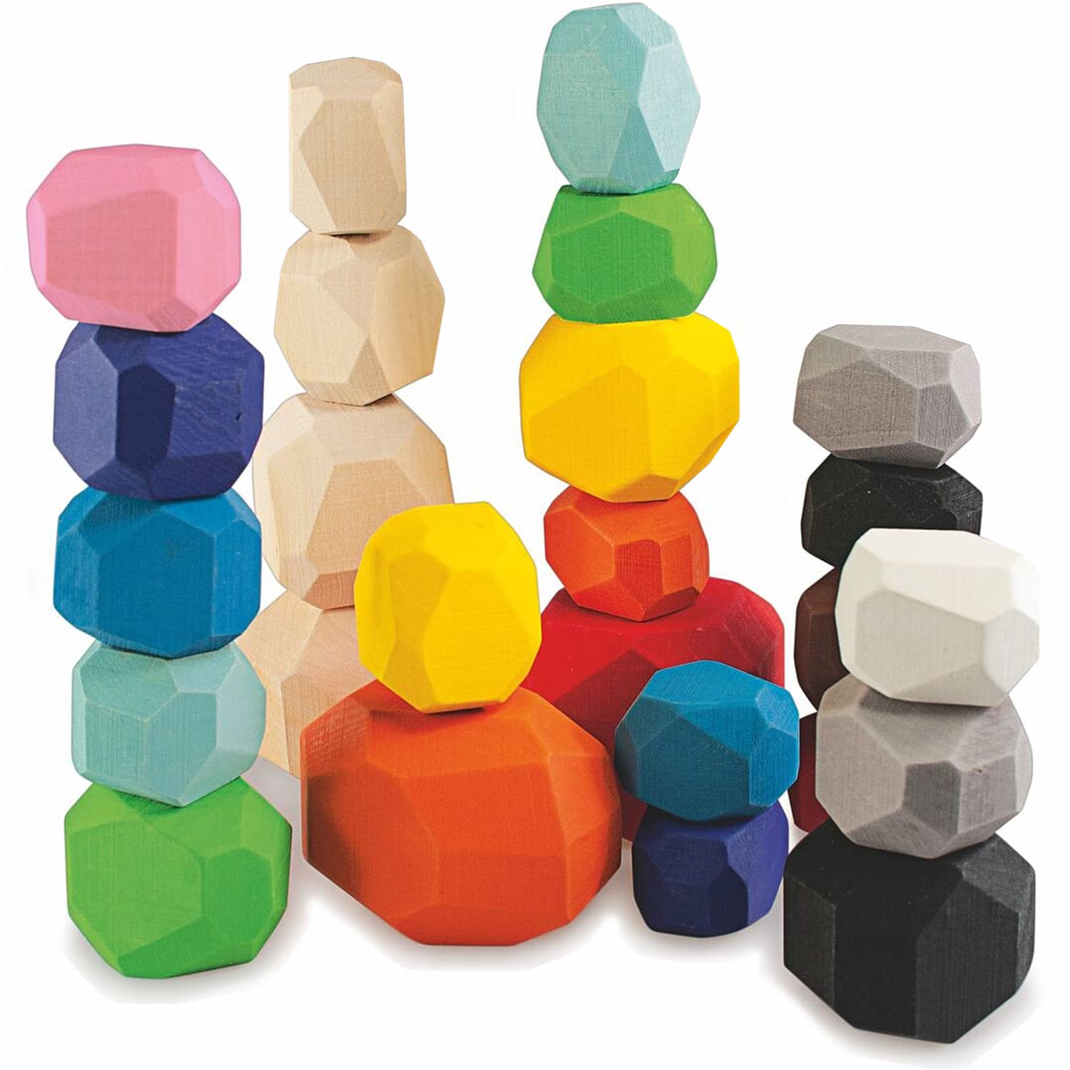 Ulanik Stacking Stones Toddler Montessori Toys for 3+ Year Olds Baby Wooden Building Blocks Game for Learning Colour Sorting & Counting 25 Balancing Stones