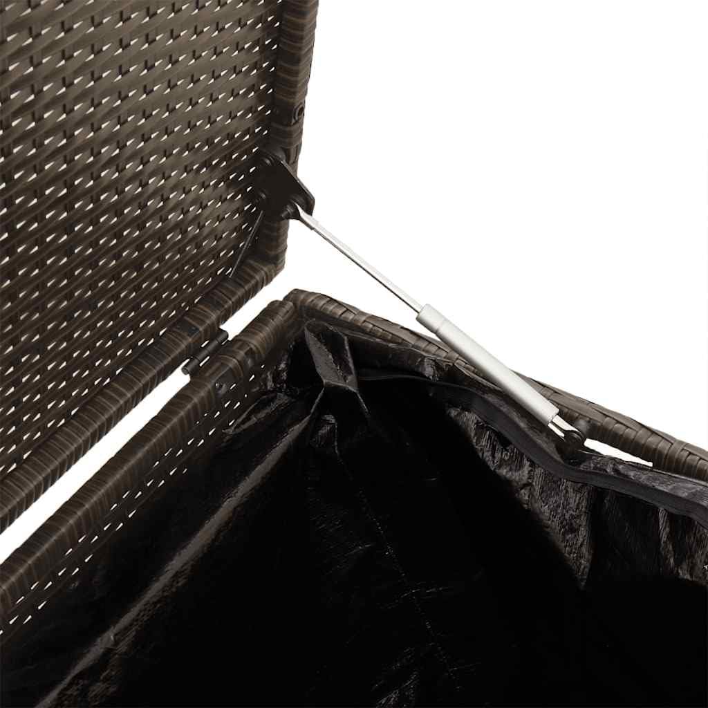 Poly Rattan pudełko do przechowywania, brązowe, 110 x 50 x 58 cm, z pokrywką, sprężyną gazową i wodoodporną torbą na poduszki, koce i artykuły ogrodowe
