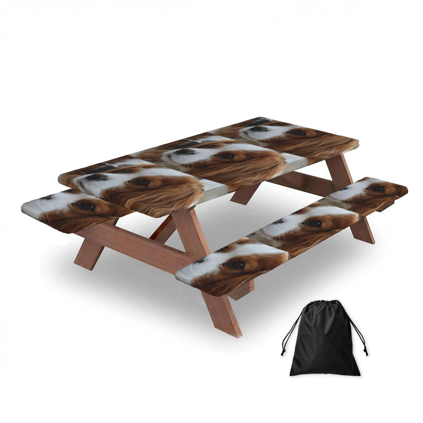 Dopklna As Picture Cute Cavalier King Charles Spaniel, Picnic Table Cover With Bench Covers -Waterproof Elastic Fitted Tablecloth For Garden Camping Patio 76X152cm