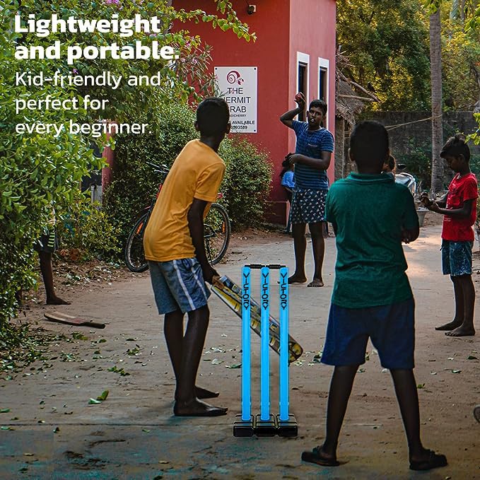 Image of Victory Cricket Stumps with Stand Cricket Kit Plastic Wickets for Cricket Standard Size Wickets for Cricket Ground, Match, Tournament Stump with Stand & Bails (Blue)