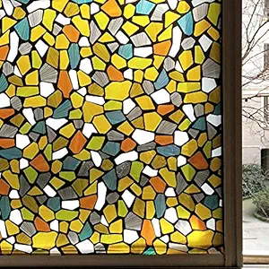 CVANU Privacy Window Film Printed Yellow Flower Window Frosting Film Window Sticker Frosted Vinyl Sheets for Front Door/Bathroom/Sidelight/Small Windows, 12''x25''