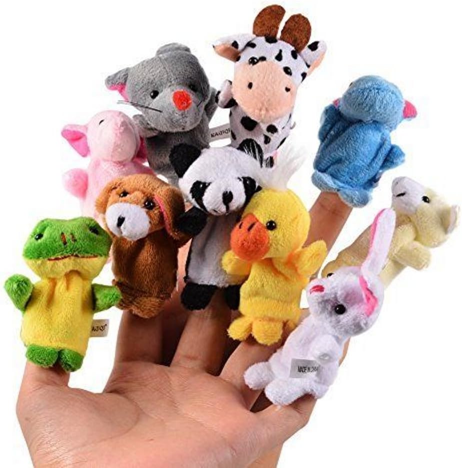 10 x Small Animal Finger Puppets Plush Cartoon Hand Puppet Toy, Gift for Children Birthday Kids Party Baptism Baby Shower