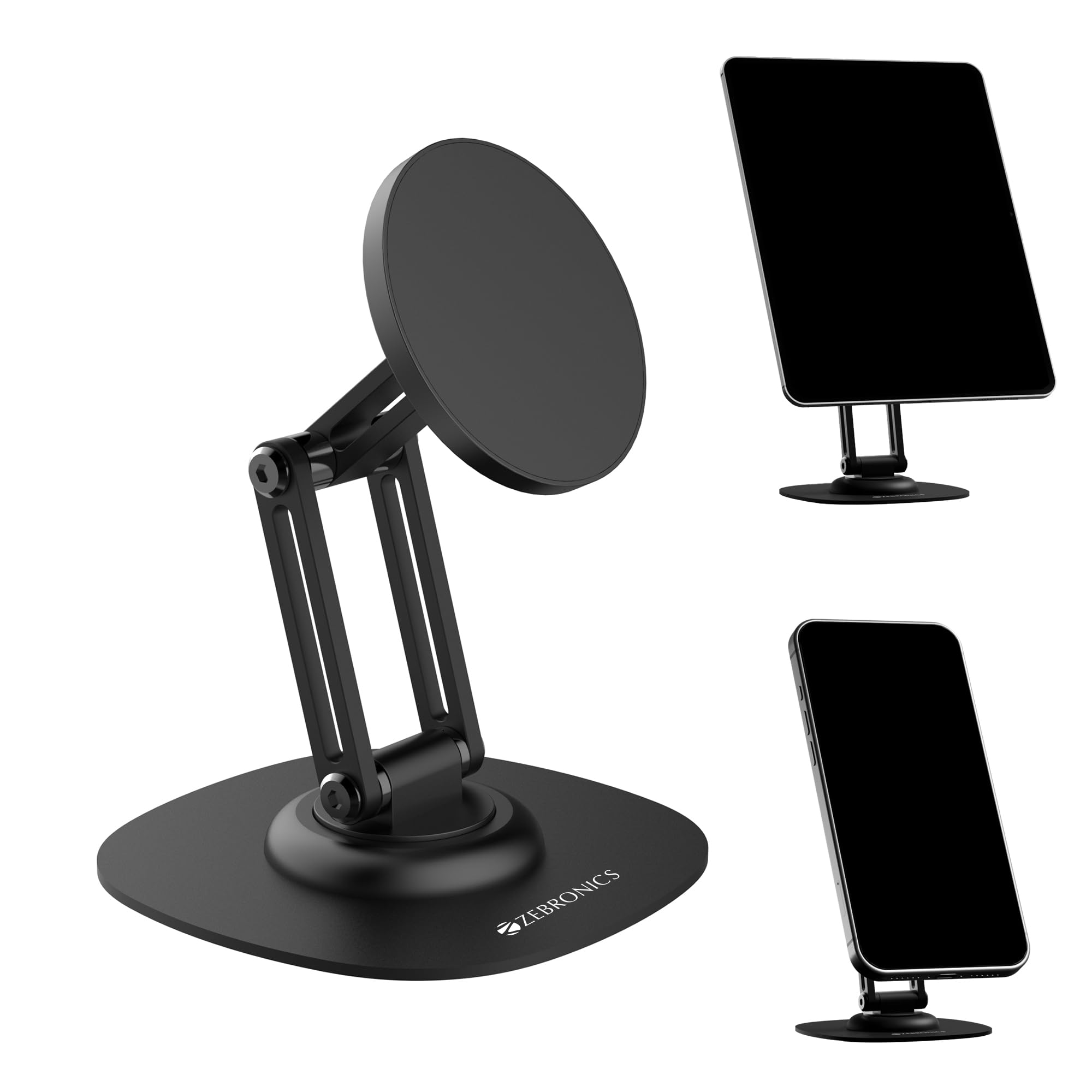 Zebronics Magnetic Mobile & Tablet Holder, 360° Rotation, Multi-Angle Adjustable, MagSafe Compatible with Metal Ring, N52 Magnet, Foldable Compact Design, Anti-Skid Base (MS400)-image-40