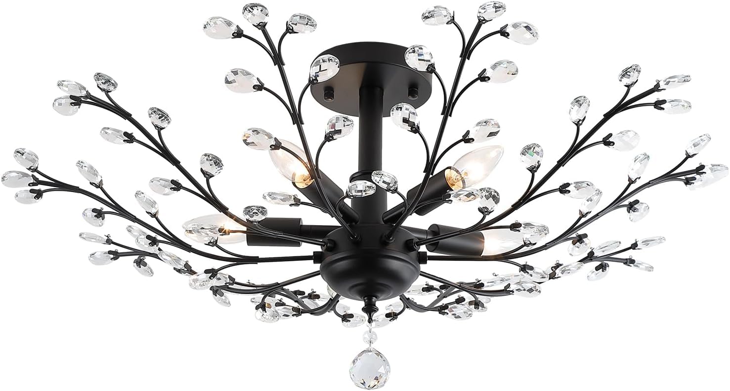 GHiycotdl Crystal Chandelier,Black Crystal Ceiling Light for Kitchen Island Dining Room Hallway, 5 Lights Farmhouse Ceiling Lamp,E12 (Black)