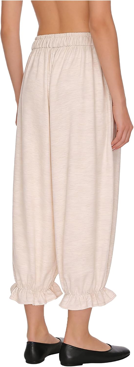 Women's Ruffled Legs Wide Leg Bloomers Elastic Waist Drawstring Bloomers Pettipants Pantaloons