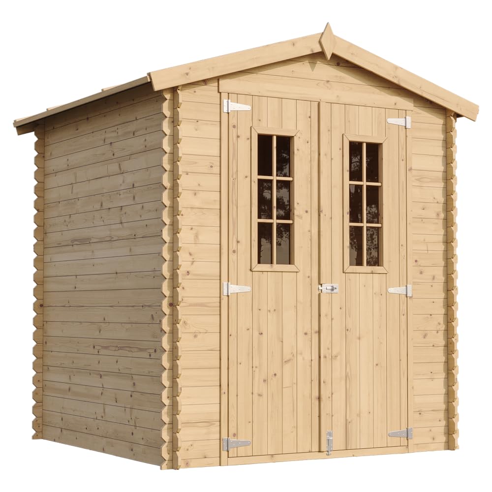 Casetta da Giardino in Legno per Esterni CON PAVIMENTO TRATTATO - L196xL186xA218 cm/ 2,82 m2 - Piccola Casetta in Legno, Rimessa Attrezzi, Deposito Bici - TIMBELA M320C+M320G