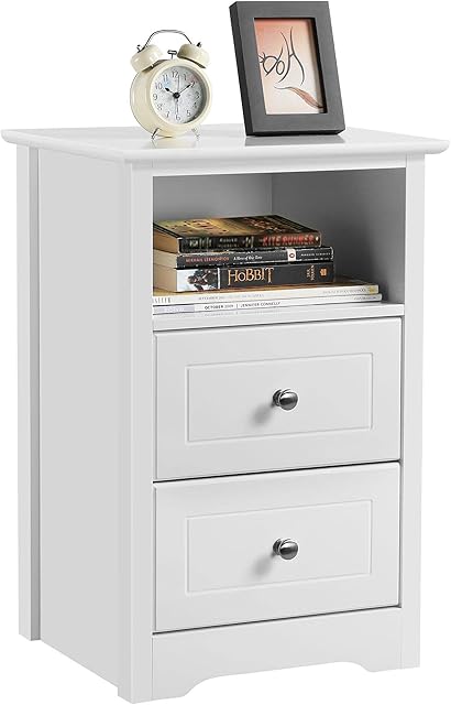 Yaheetech White Bedside Cabinet, Nightstand Bedside Table with 2 Drawers & Cupboard, Wood Side End Table Storage Unit for Bedroom Living Room Furniture, 35x40x61cm