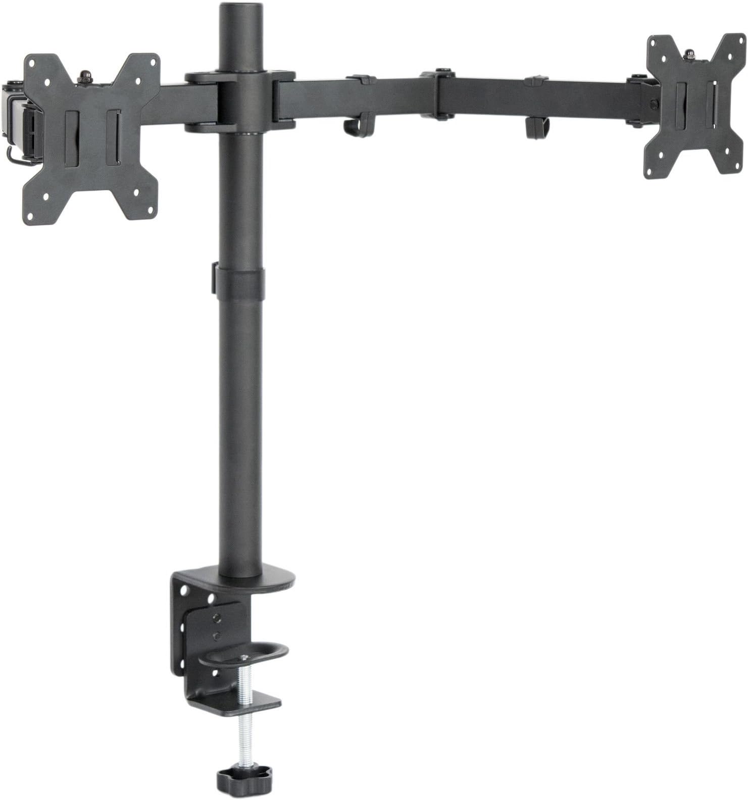 MountDIY Dual Monitor Free Stand Horizontal Adjustable Height C-Clamp Mount Optional Grommet Base for 13-27 Inch Screens (Support VESA 75 & 100, Full Motion, Tilt, Swivel, Rotate, 22lbs Capacity)