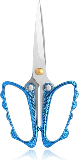Stainless Steel Small Sharp Pointed Butterfly Handle Sewing Scissors for Embroidery DIY Tools Craft Cutting Tailor Dressmaker Threading Professional Yarn Shears Crafting Art Work Scissor 4.8 inch
