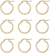 PandaHall 6 Pairs Stainless Steel Small Round Hoop Earrings 20mm Golden Hypoallergenic Ear Hoops for Women Girls Jewelry Making