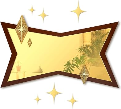 Cinnvoice 7Pcs Mid Century Modern Mirror Wall Decor Acrylic Vega Starburst Shaped Retro Decor 8Pointed Atomic Stars Handcrafted MCM Elegance Accents Easy Install Finish Hangings for Home Wall Entryway