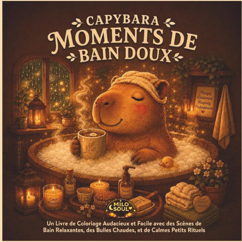 CAPYBARA MOMENTS DE BAIN DOUX: Un livre de coloriage simple et apaisant avec des scènes de bain relaxantes, des bulles chaleureuses et de petits rituels de calme (Rituels Apaisants)