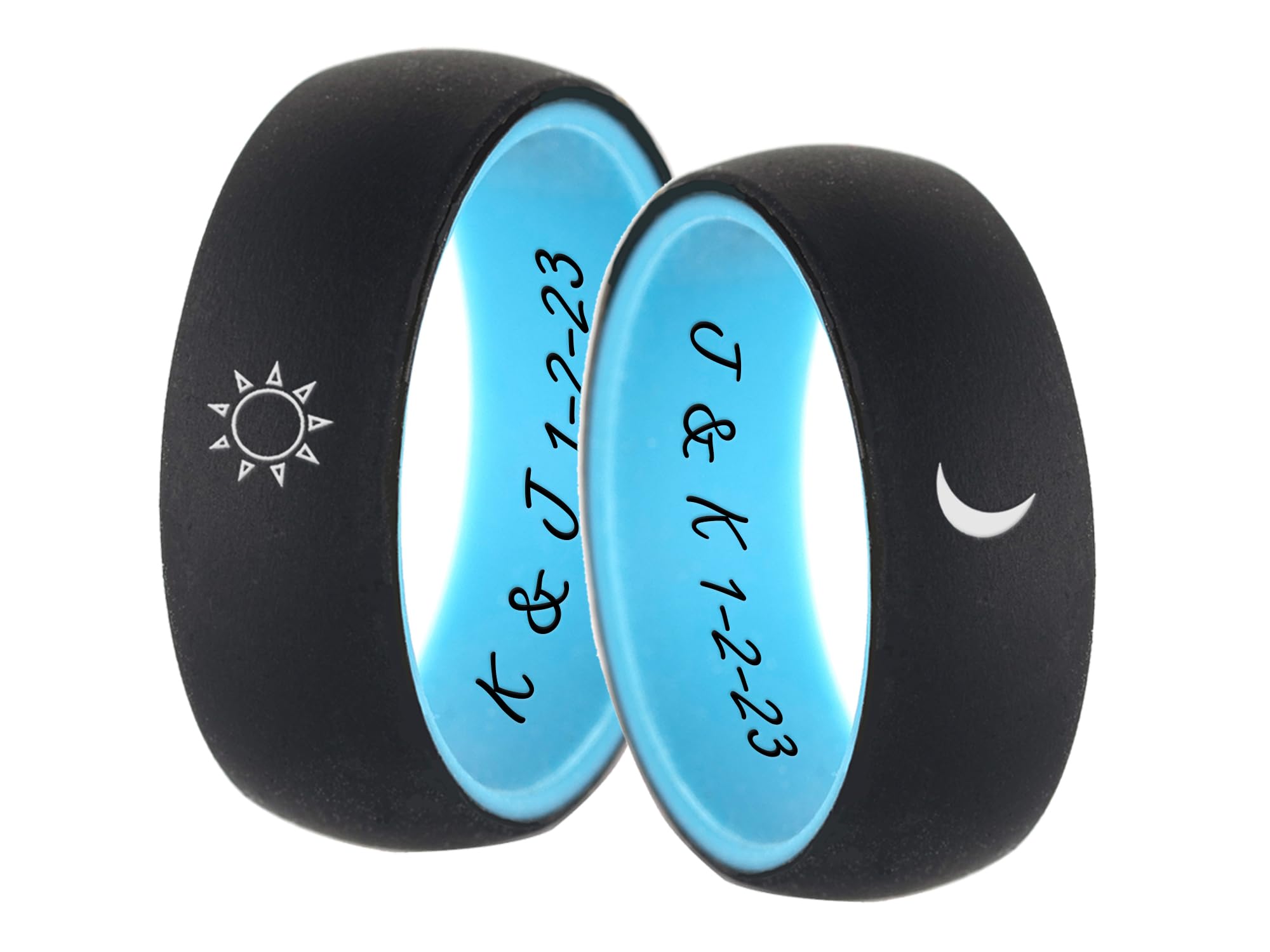 Personalized His Hers Couple Ring 8mm 2 Tone Silicone Rubber Domed Comfort Fit Promise Egagement Rings Wedding Band for Boyfriend Girlfriend,Size 6-14