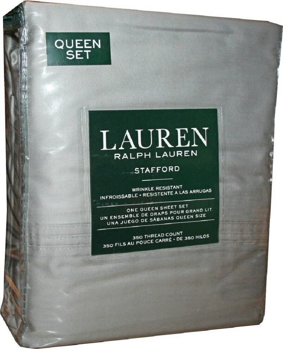 Lauren Ralph Lauren Stafford 100% Cotton Sateen 4 Piece Queen Sheet Set - Gray (Medium Gray)