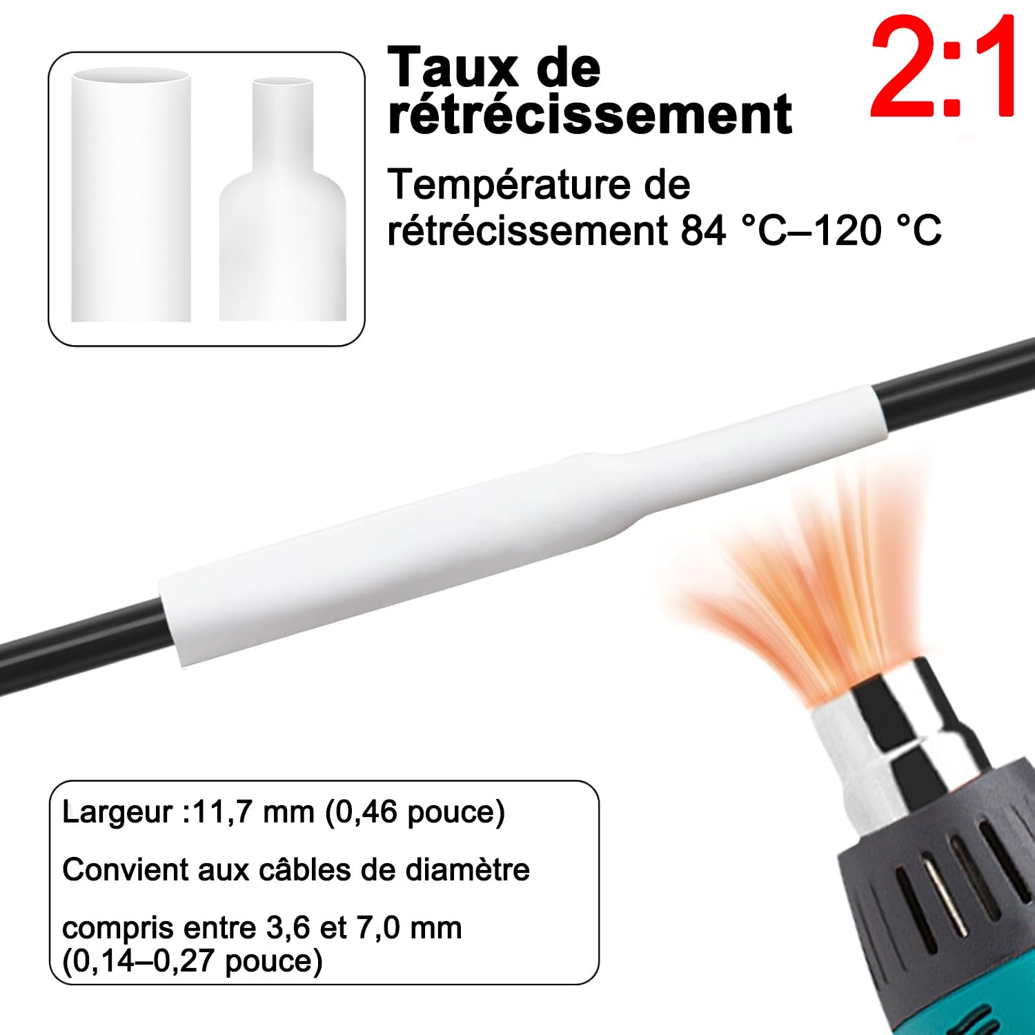 Cruxer Lot de 8 Ruban compatible P-Touch HSE-231 11,7 mm Noir sur Blanc