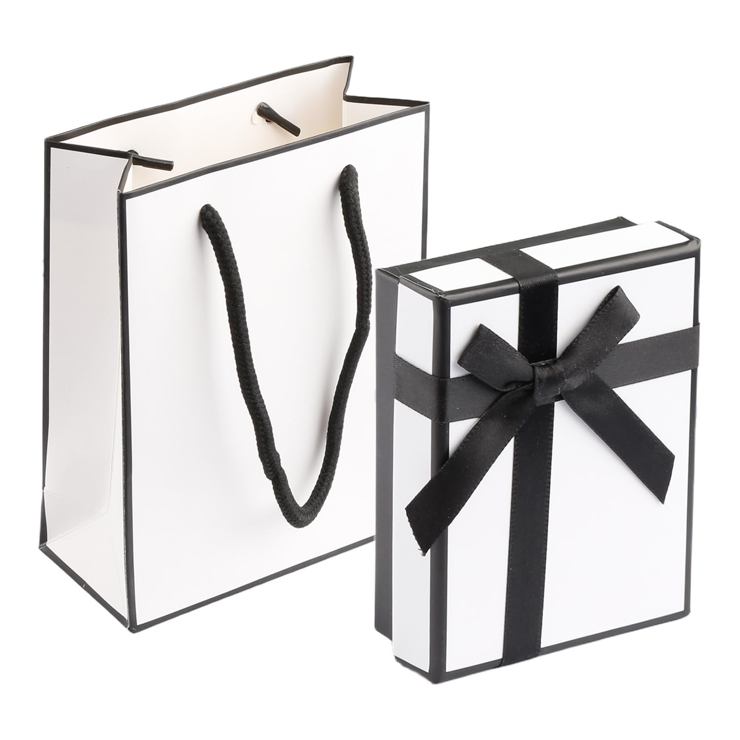 Hopzab Black Small Gift Box And Gift Bag Set, 9X7x3cm With Lid, Elegant Bow-Knot Jewellery Box For Ring, Necklace, Bracelet, Earrings, Perfect For Weddings, Birthdays, And Christmas Presents