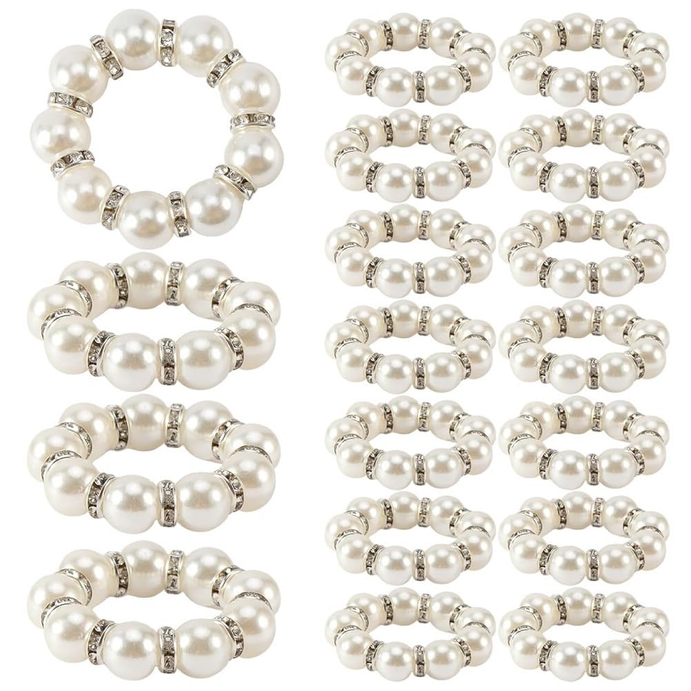 Fowecry 30pcs Pearl Imitation Pearl Rhinestone Napkin Ring Holder
