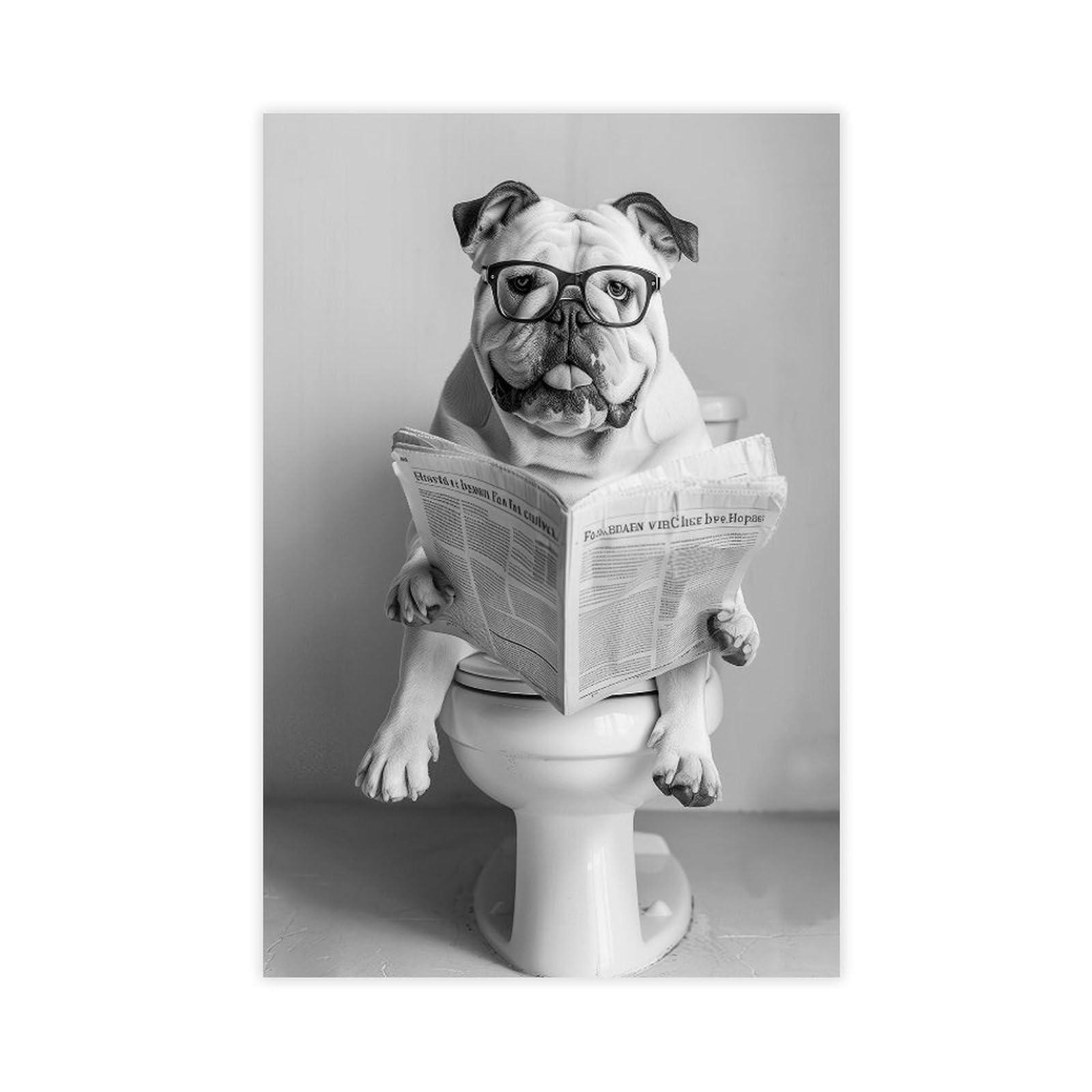 Ncudank Bulldog Sitting On The Toilet Canvas Poster Wall Art Decor Print Picture Paintings For Living Room Bedroom Decoration 12X18inch(30X45cm)