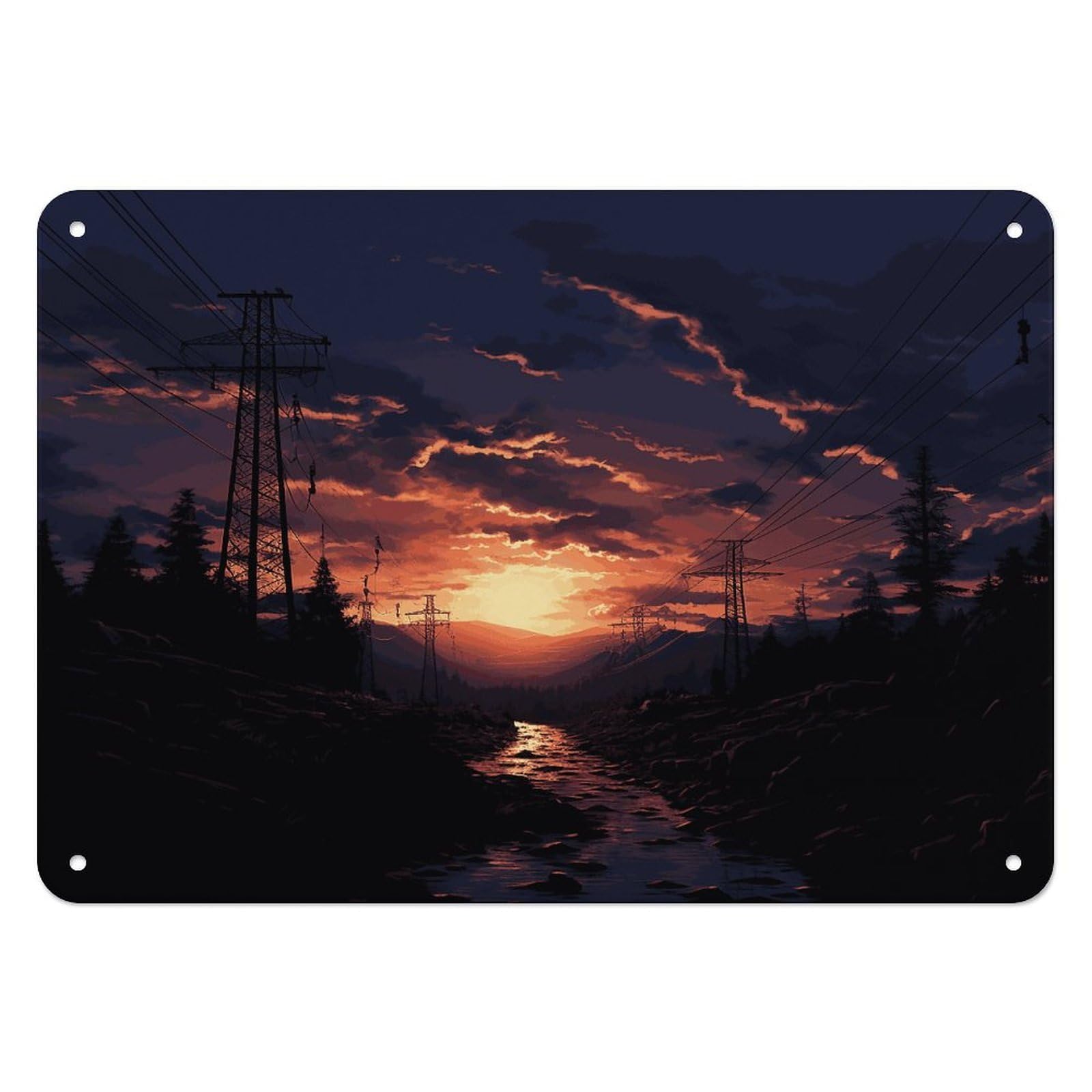 Fodpand Style Dusk Scenery Retro Vintage Metal Tin Sign,Wall Art Decor Garden Plaque Poster For Bedrooms Yard Bars Pubs Patios Porches 7.9X5.5 Inch